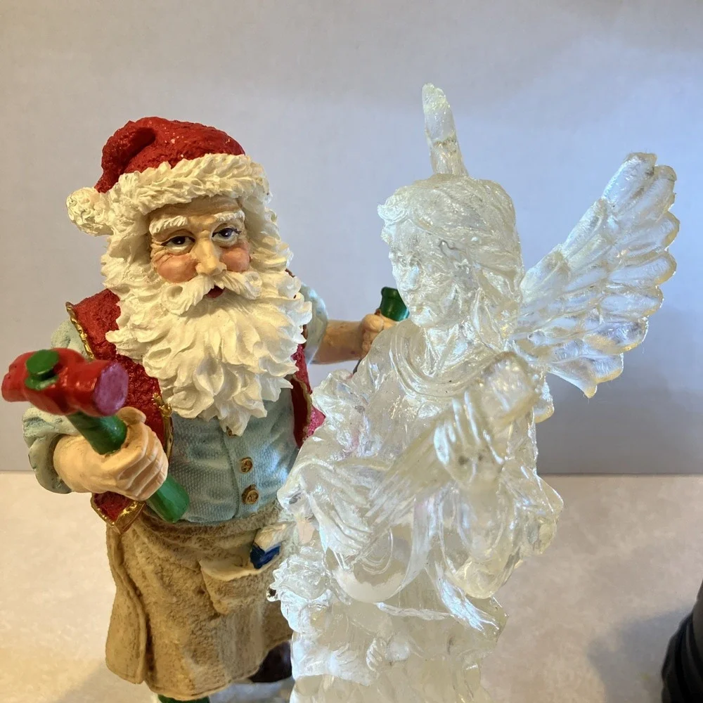 Vtg Santa Claus Carving Ice Angel Figurine Resin Christmas Decor Squirrel Bird